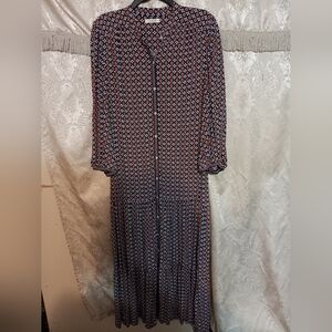 Max Studio Geometric Long Sleeve Dress - Navy and Red